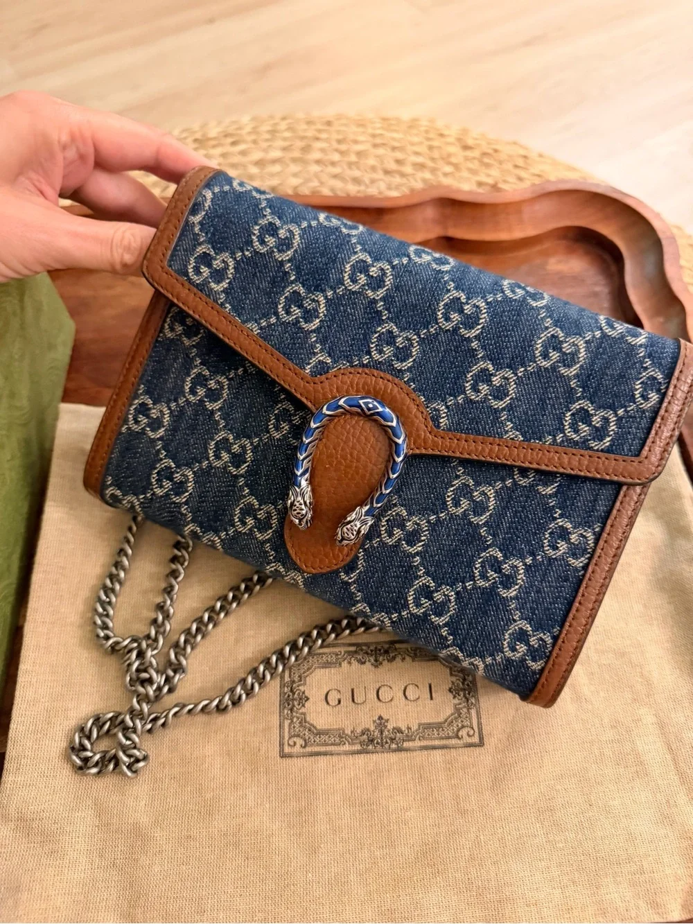 Gucci Dionysus Wallet on Chain Denim